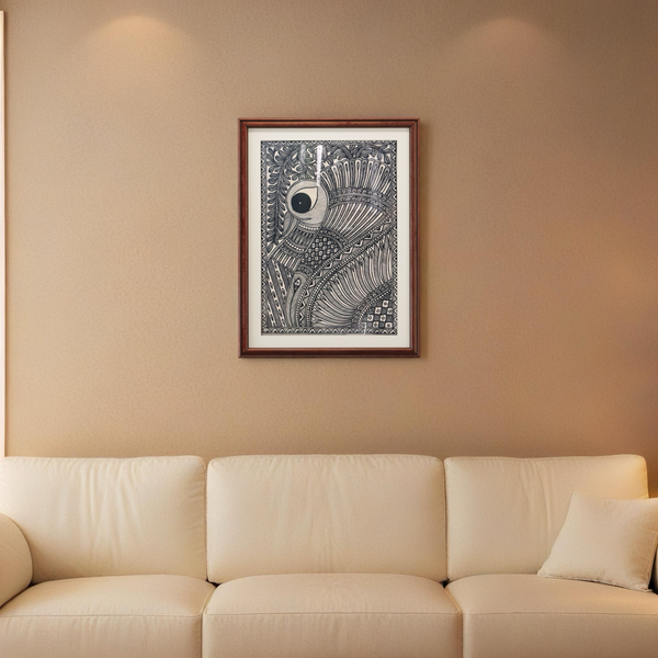 Mor Nritya Monochrome Madhubani Painting