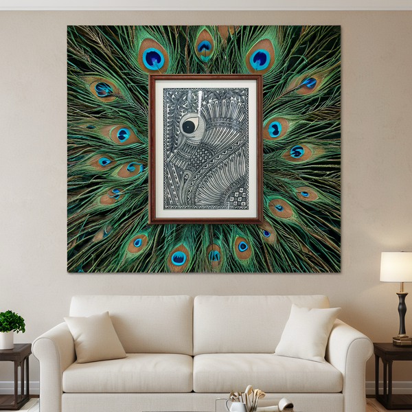 Mor Nritya Monochrome Madhubani Painting