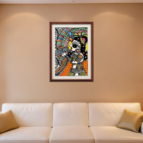 Krishna Bansuri Madhubani Painting