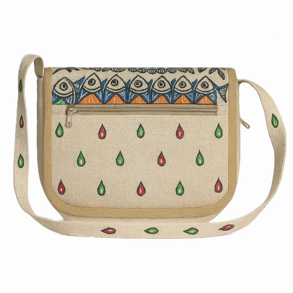 Madhubani Painted handmade rectangular Sling Bag