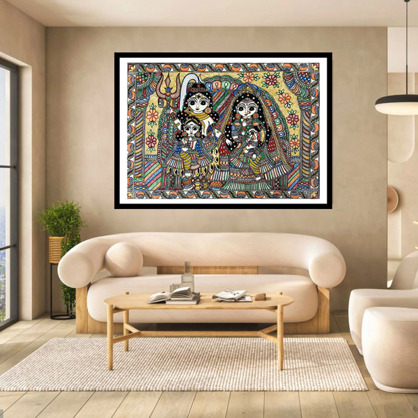 Shiva Parvati Family Madhubani painting