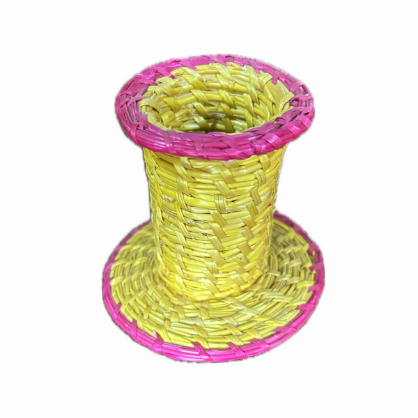 Golden grass art yellow pink pen holder/decorative container