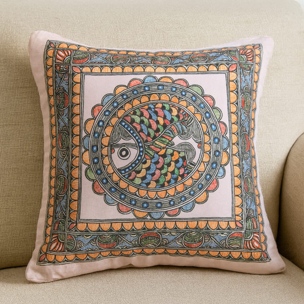 Madhubani painting fish printed Cushion Covers