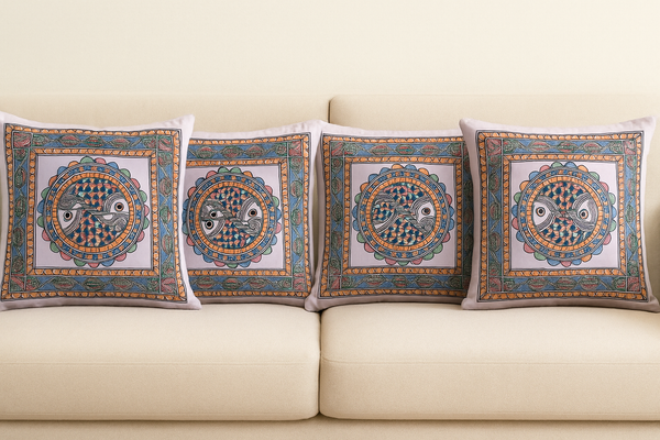Madhubani painting fish printed pillow covers