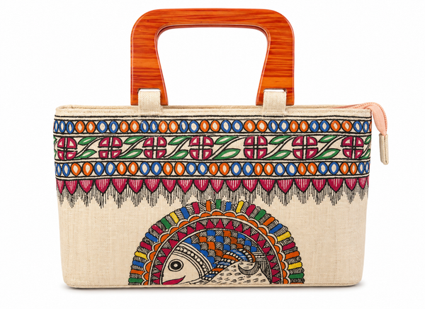 wooden Handle Madhubani Bag
