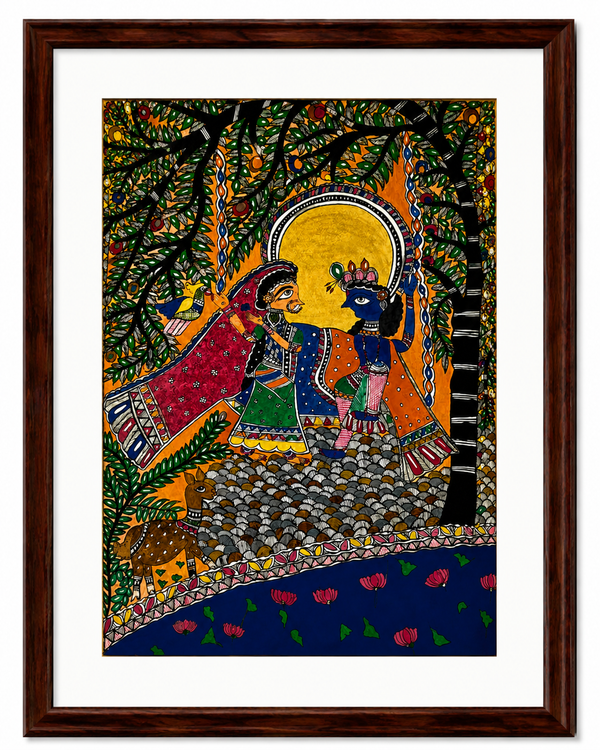 Handmade Radha Krishna Madhubani Painting