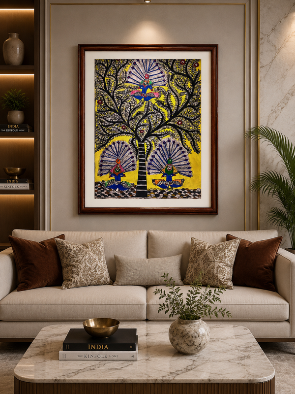 Handmade Madhubani Peacock Tree Painting