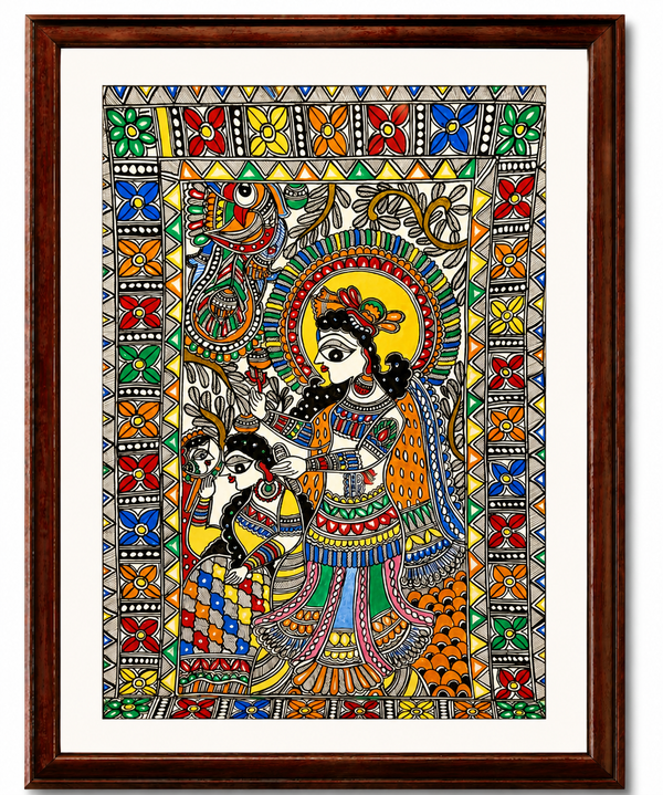 Handmade Radha Krishna Madhubani Painting