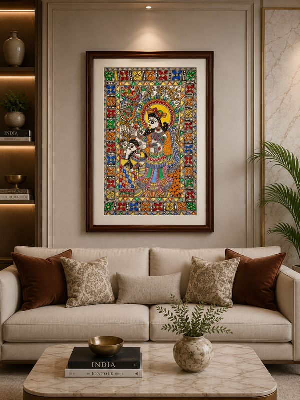 Handmade Radha Krishna Madhubani Painting
