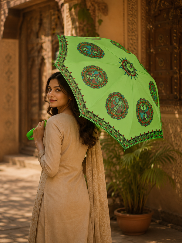 Hand-Painted Madhubani Folk Musician Umbrella