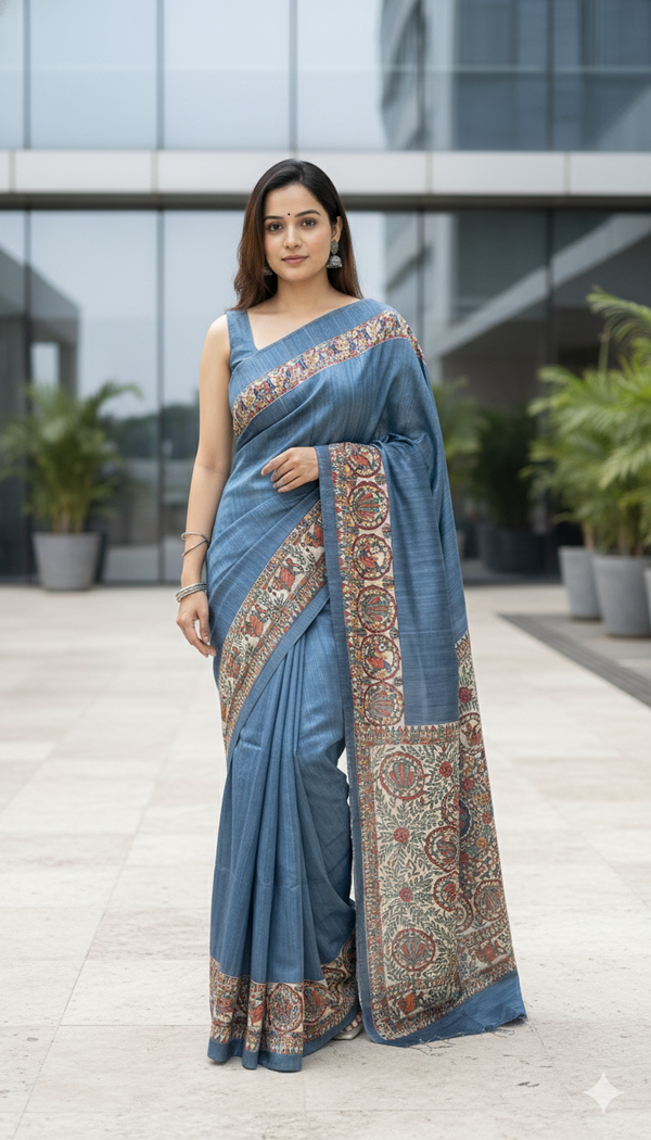 Hand-Painted Madhubani Saree with Mandala and Bird Motifs