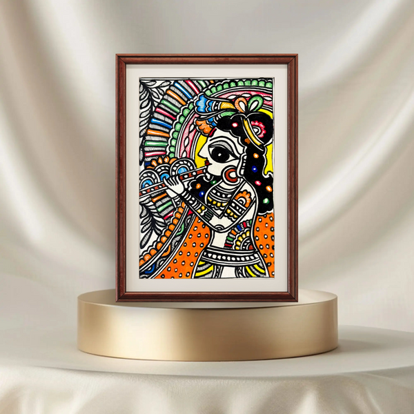 Krishna Bansuri Madhubani Painting