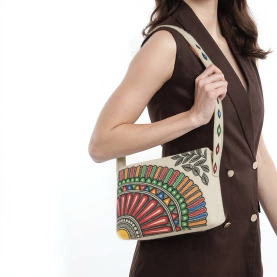 Madhubani Painted Handmade Cross-body Sling bag | Sun Design