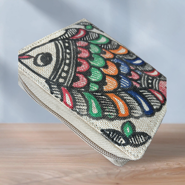 Madhubani Painted Handmade Wallet for Women (with Fish Motifs)