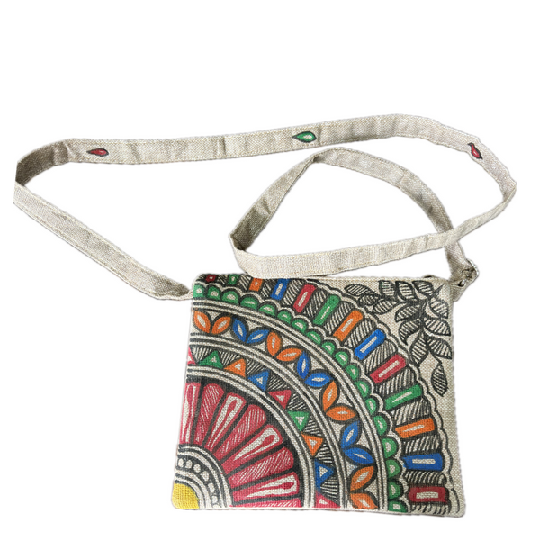 Madhubani Painted Handmade Cross-body Sling bag | Sun Design