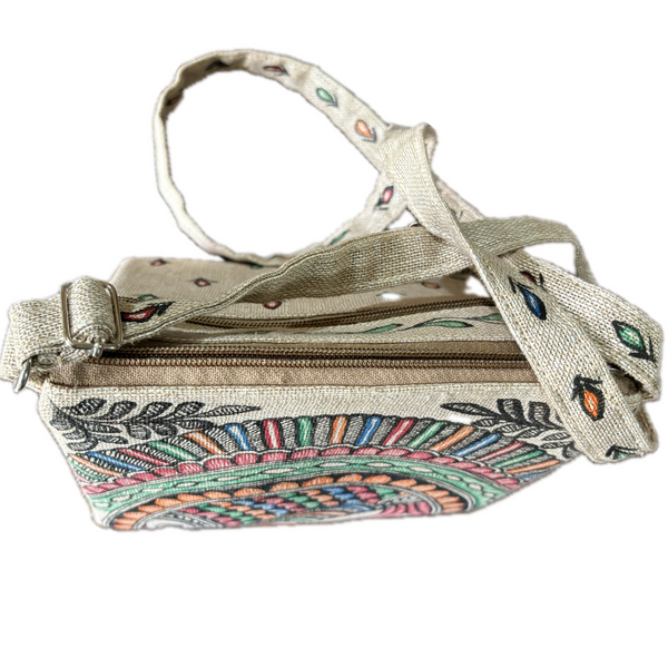 Madhubani Painted Handmade Cross-body Sling bag | Sun Design