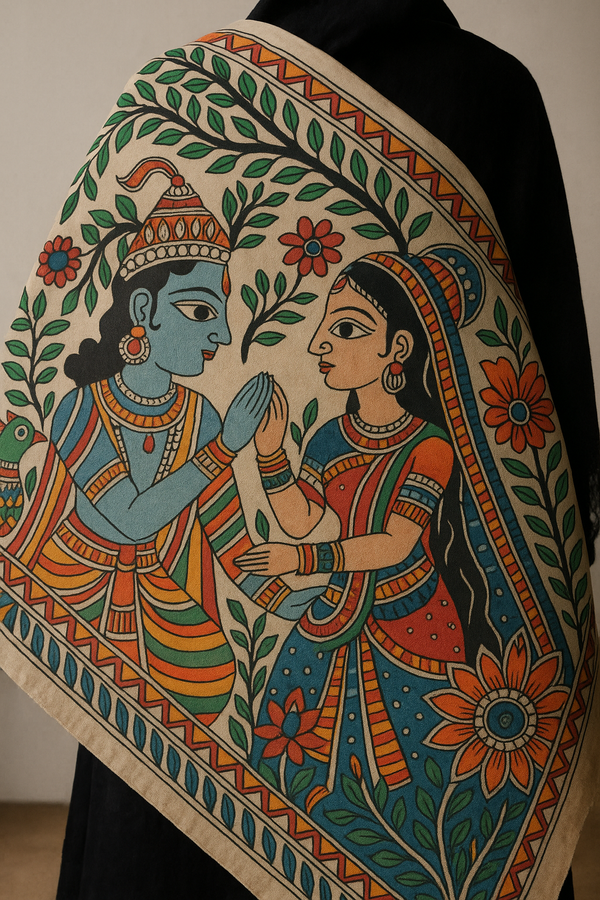 Radhe Krishna painted shawl