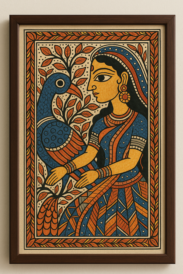 Women with peacock wall painting