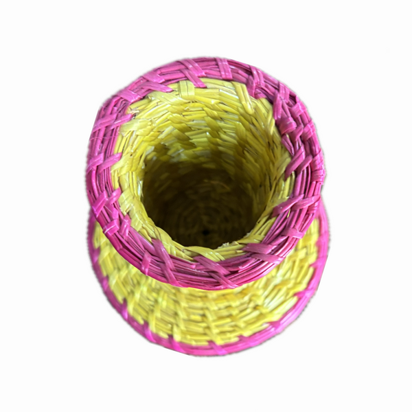 Golden grass art yellow pink pen holder/decorative container