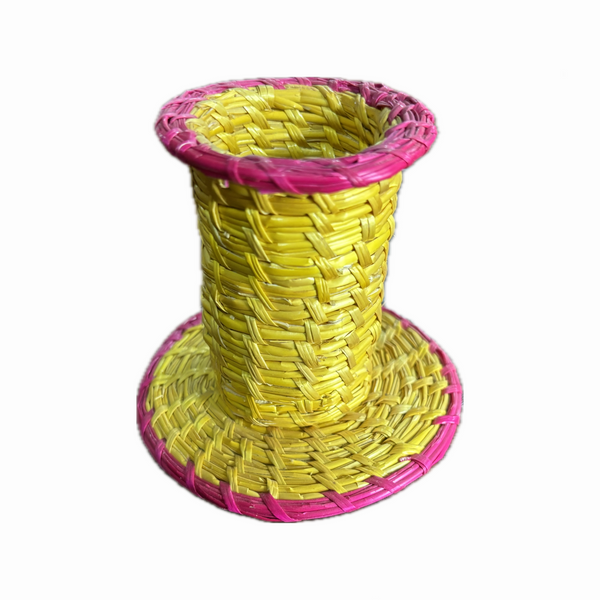 Golden grass art yellow pink pen holder/decorative container