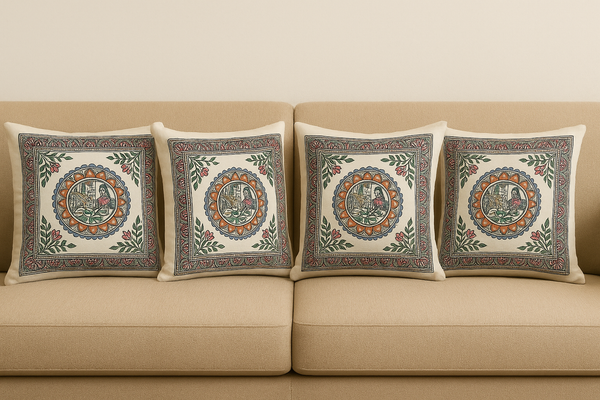 Madhubani painting elephant printed pillow covers