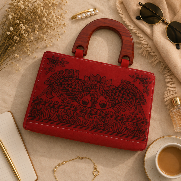 wooden Handle Madhubani Bag