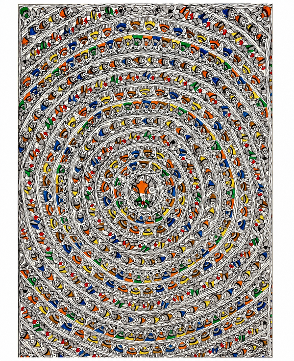 Handmade Madhubani Fish Mandala Painting