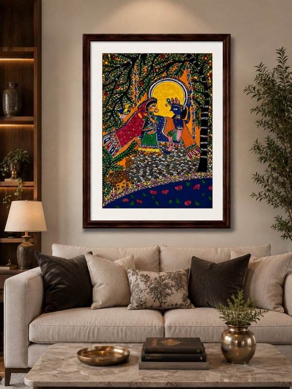Handmade Radha Krishna Madhubani Painting