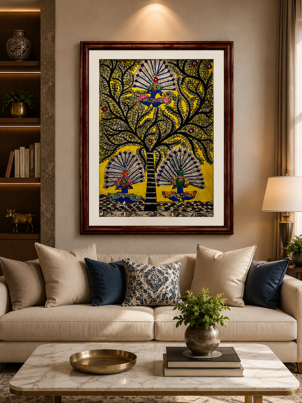 Handmade Madhubani Peacock Tree Painting