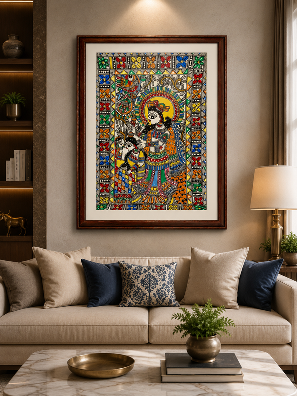 Handmade Radha Krishna Madhubani Painting