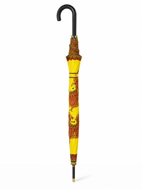 Hand-Painted Madhubani Fish Art Umbrella – Yellow | Waterproof Traditional Mithila Umbrella