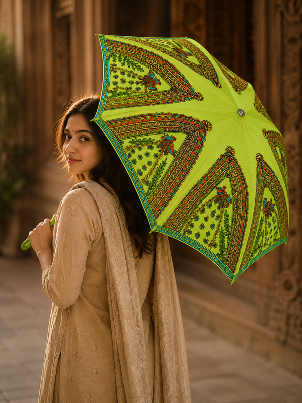 Hand-Painted Madhubani Peacock Umbrella