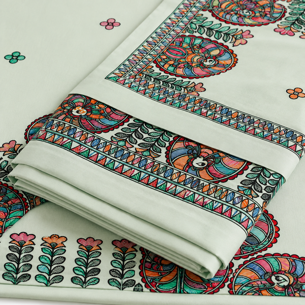 Luxury Madhubani Cotton Bedsheet with 2 Matching Pillow Covers