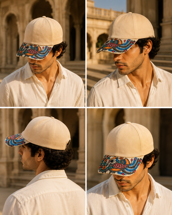 Luxury Unisex Hand-Painted Madhubani Bird Art Cap