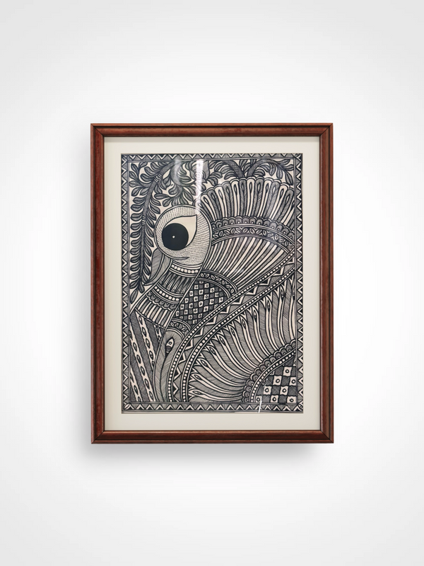 Mor Nritya Monochrome Madhubani Painting