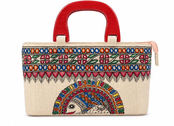 wooden Handle Design Madhubani Bag
