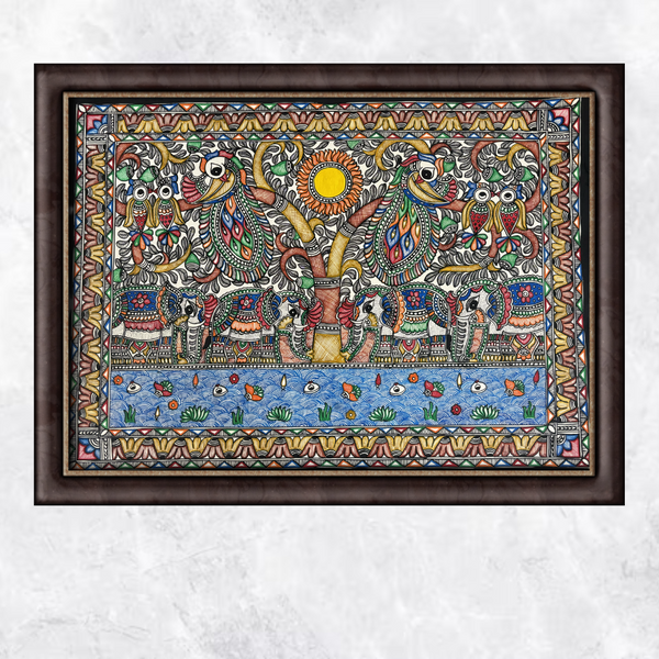 Hathi Mor in nature Madhubani painting