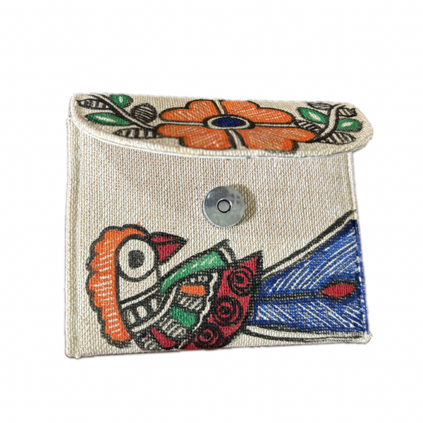 Madhubani Painted Handmade Magnetic Cash Holder Pouch | Peacock Design