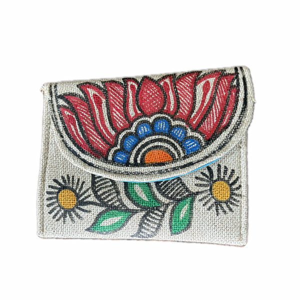 Madhubani Painted Handmade Magnetic Cash Holder Pouch | Lotus Design