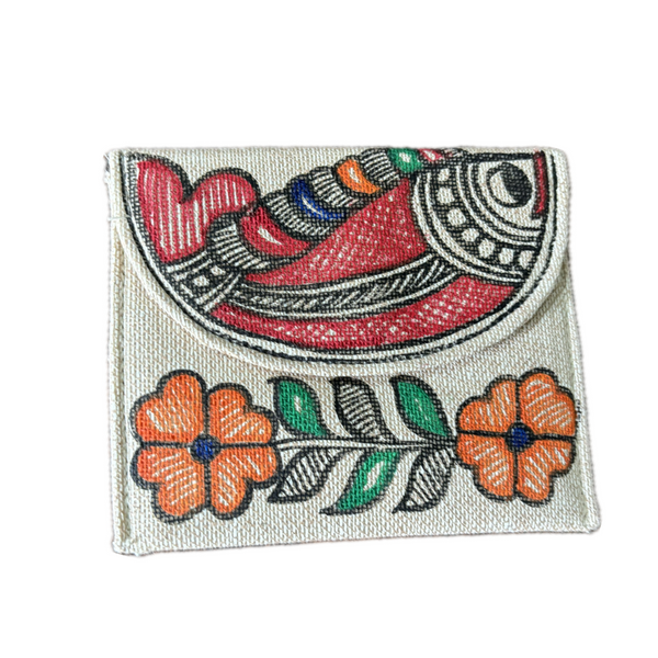 Madhubani Painted Handmade Magnetic Cash Holder Pouch | Flower Design